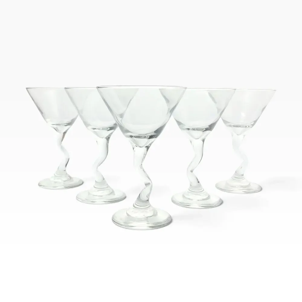 Anchor Hocking “Z-Stem, Zig Zag” Set of 5 Martini Glasses 6 1/2” 9oz